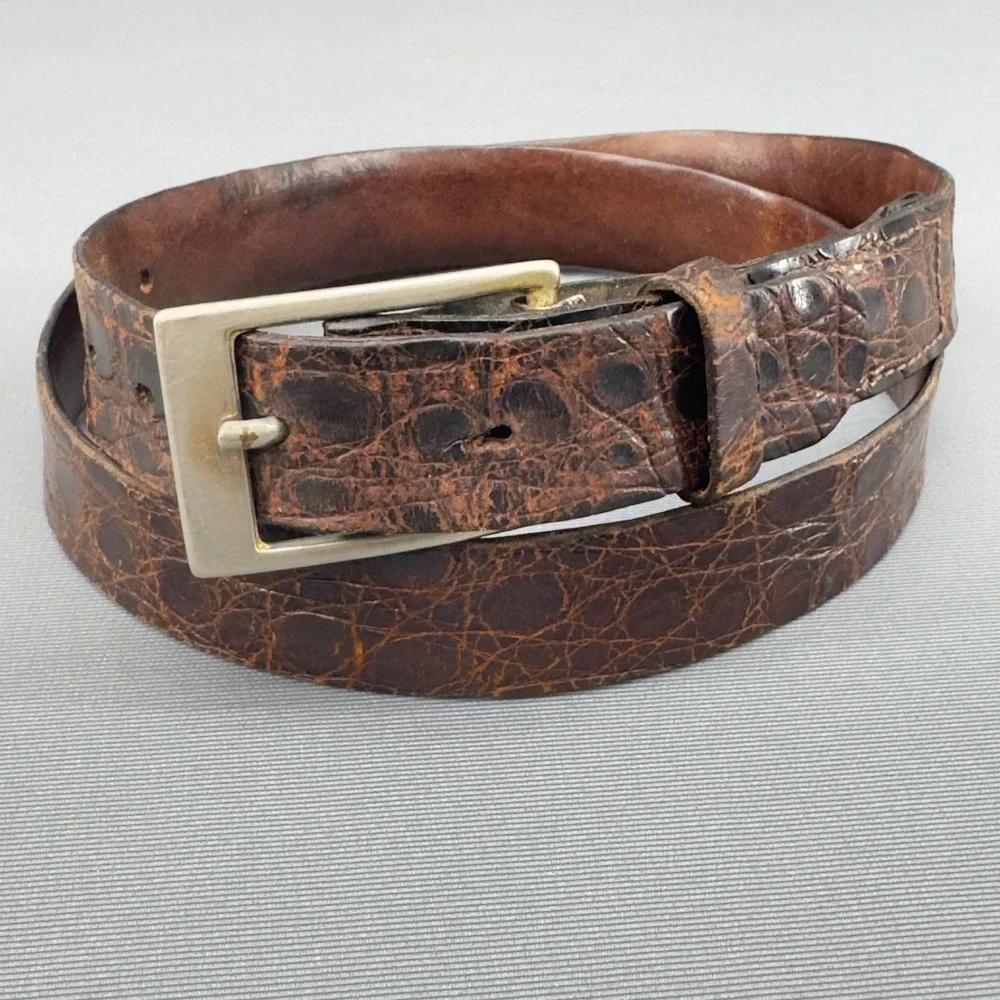 Vintage Expanso Genuine Alligator Belt Brown Lined Cowhide USA Made Size 30